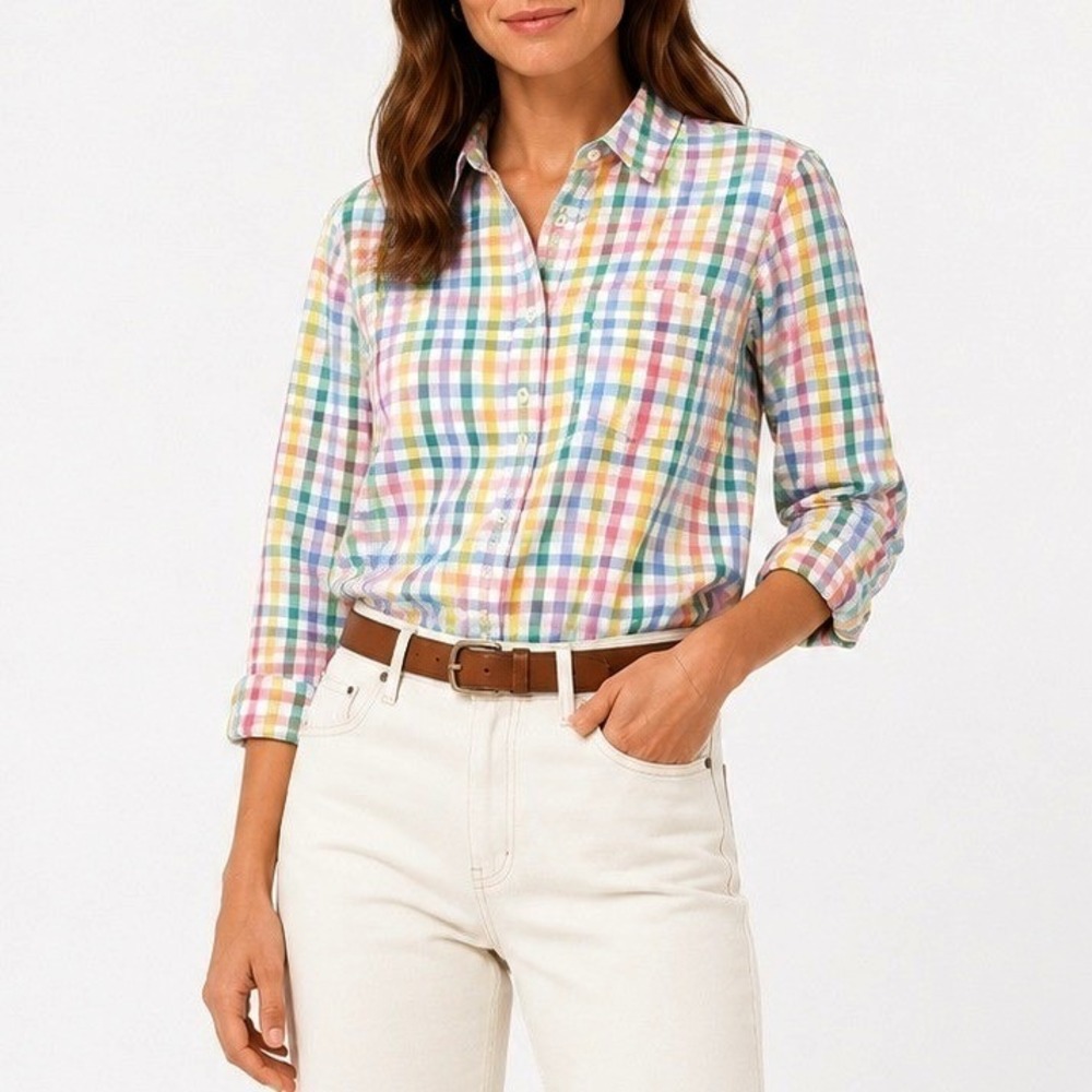 J.Crew Button Down Women S Multi Rainbow Gingham Shirt WY6817 Long Sleeve Cotton